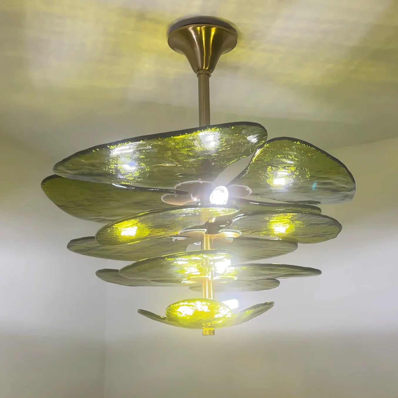 Textured Glass Leaf Green Chandelier 21" 26" 32" 35"