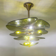 Textured Glass Leaf Green Chandelier 21" 26" 32" 35"