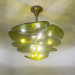 Textured Glass Leaf Green Chandelier 21" 26" 32" 35"