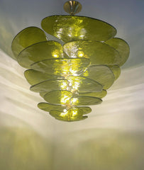 Textured Glass Leaf Green Chandelier 21" 26" 32" 35"