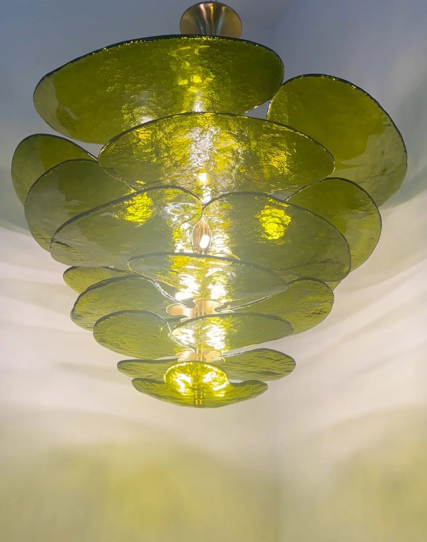 Textured Glass Leaf Green Chandelier 21" 26" 32" 35"