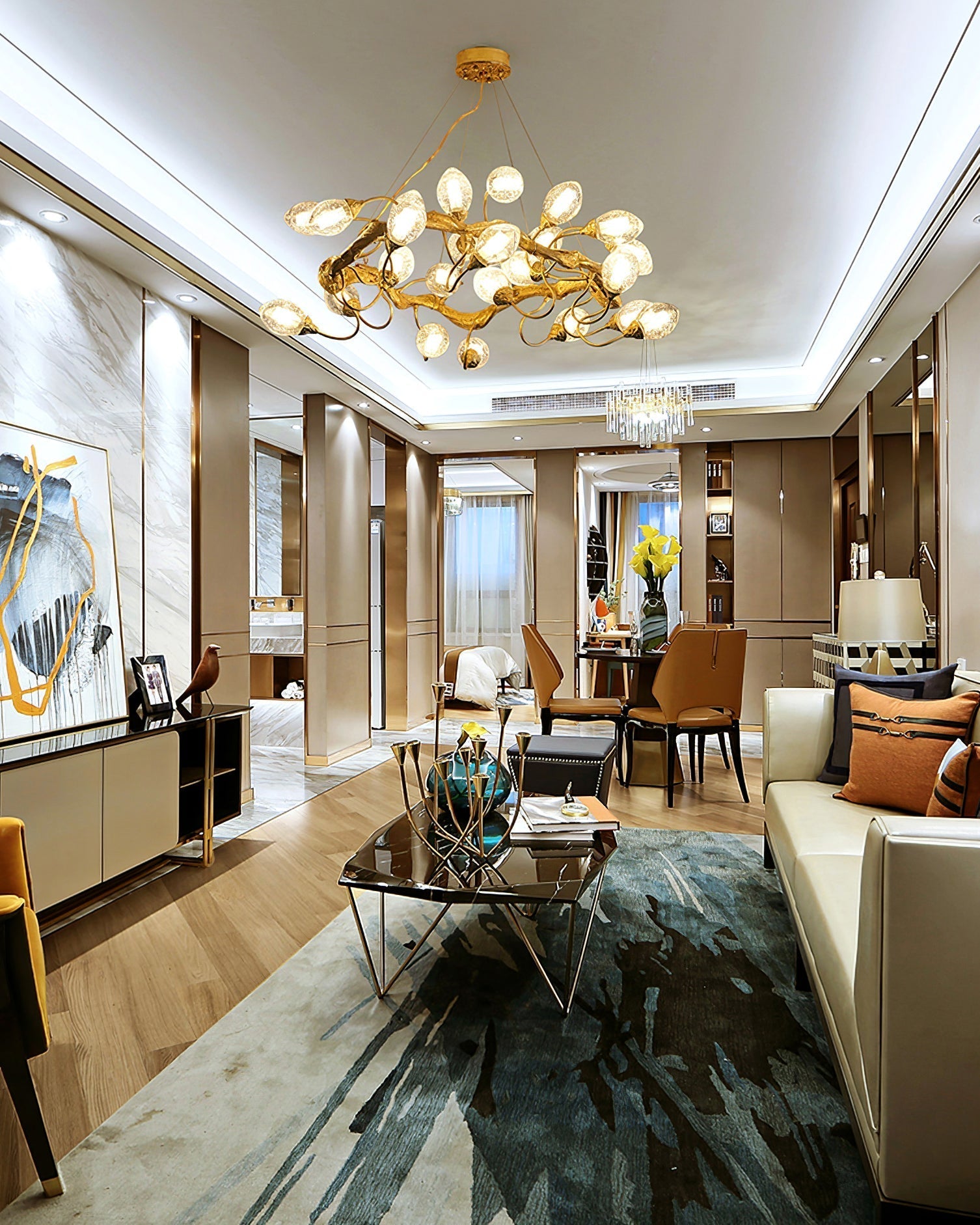 Lotus Bud Brass Chandeliers