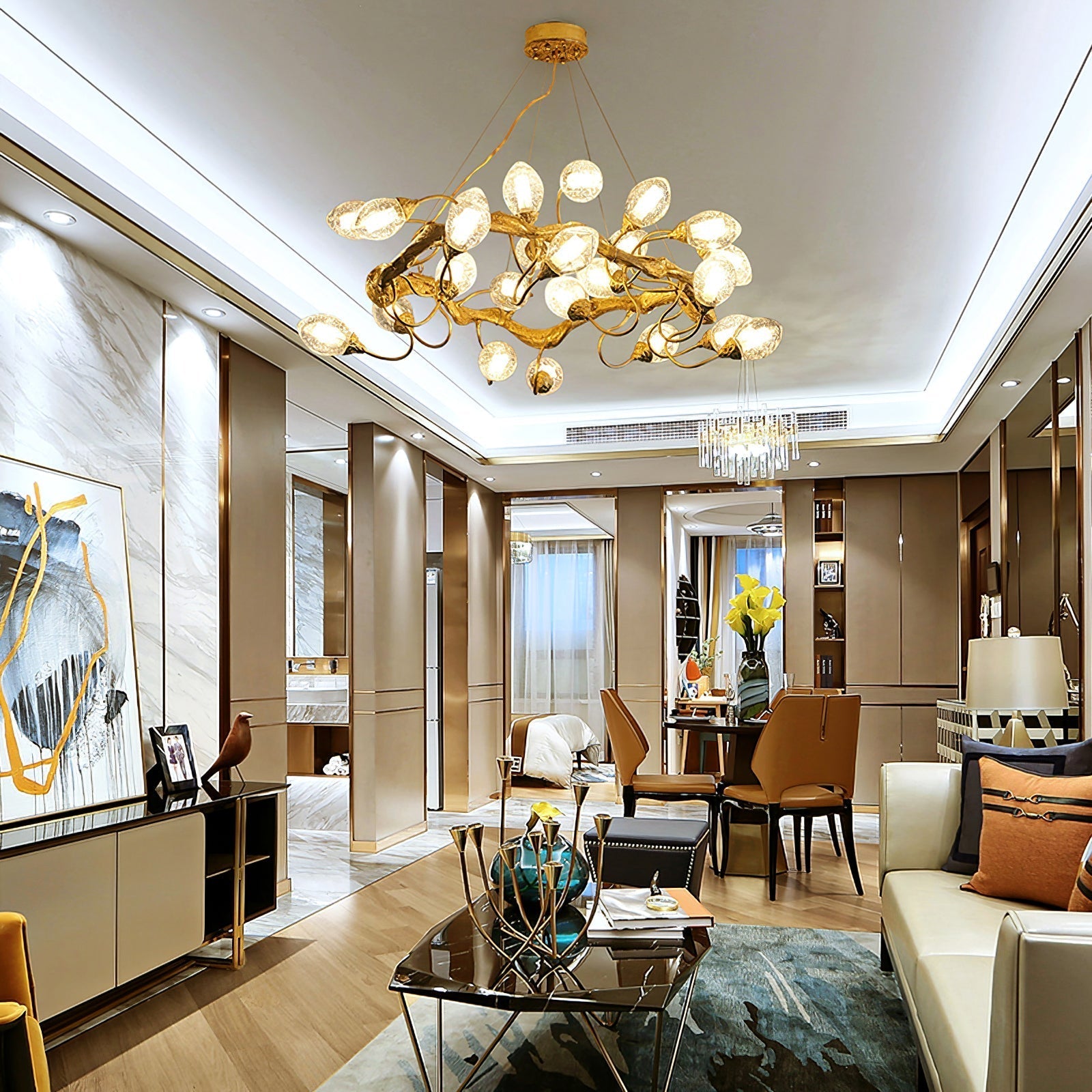 Lotus Bud Brass Chandeliers