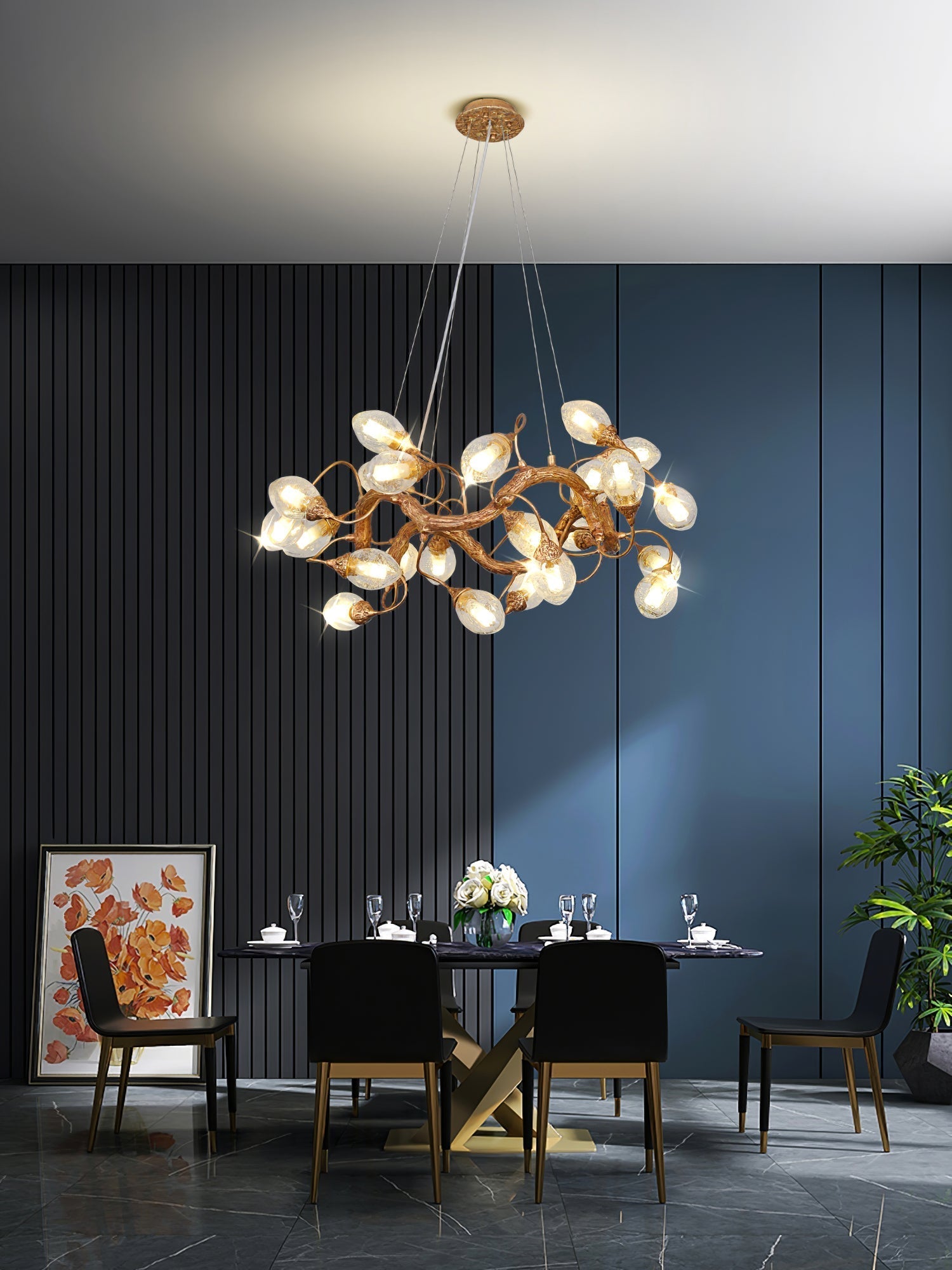 Lotus Bud Brass Chandeliers