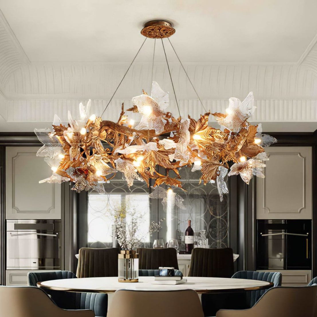 Flora Leaf Branch Brass Chandelier