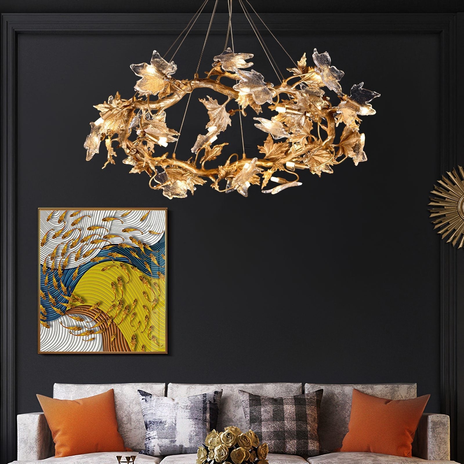 Flora Leaf Branch Brass Chandelier
