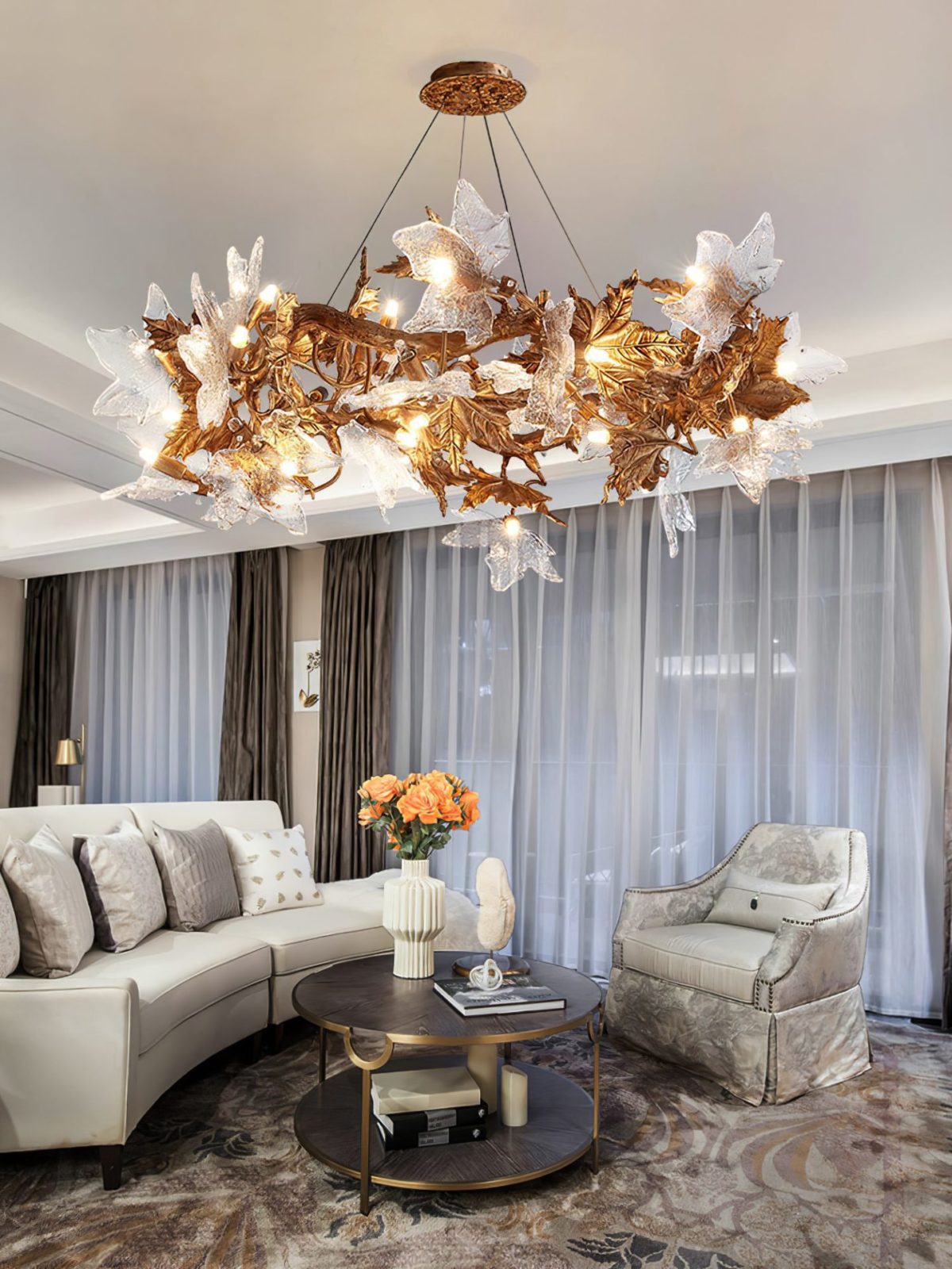 Flora Leaf Branch Brass Chandelier