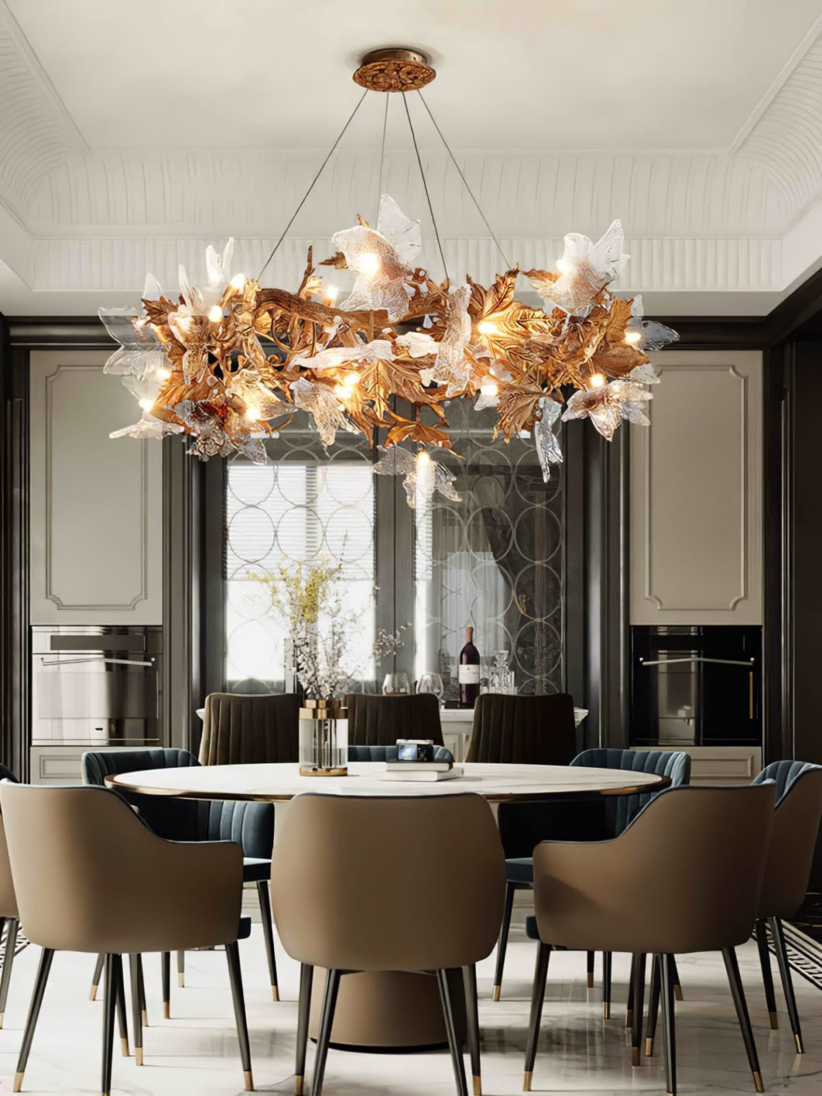 Flora Leaf Branch Brass Chandelier