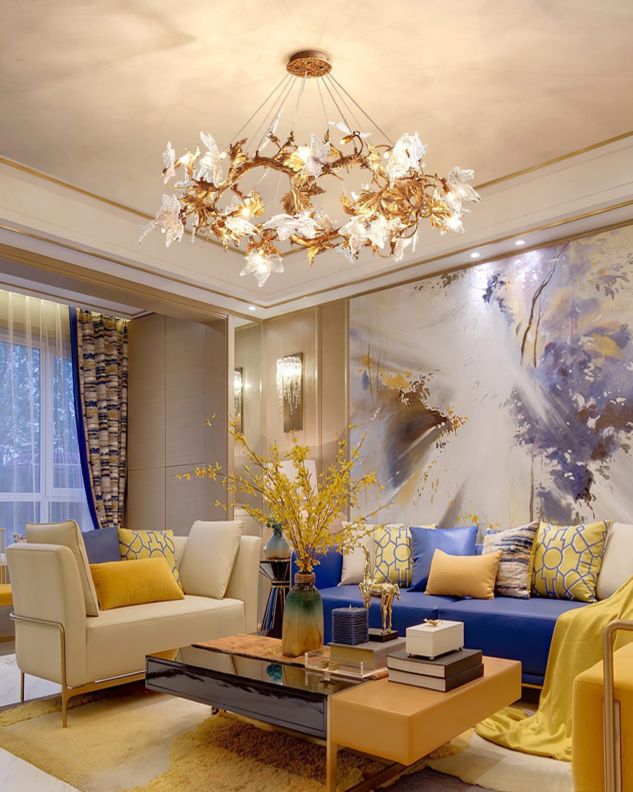 Flora Leaf Branch Brass Chandelier