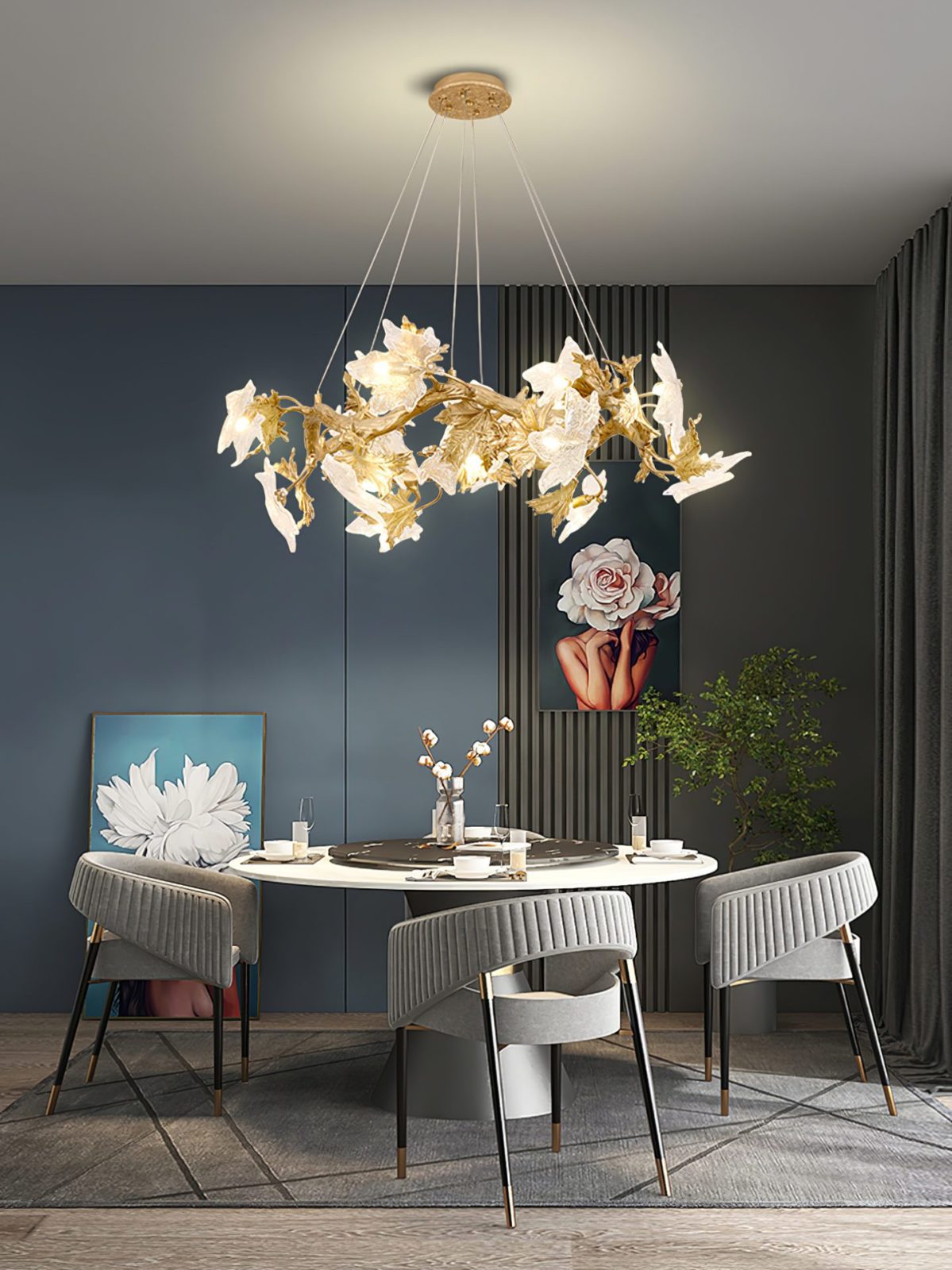 Flora Leaf Branch Brass Chandelier