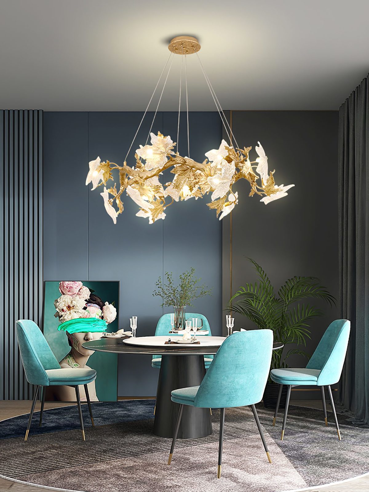 Flora Leaf Branch Brass Chandelier
