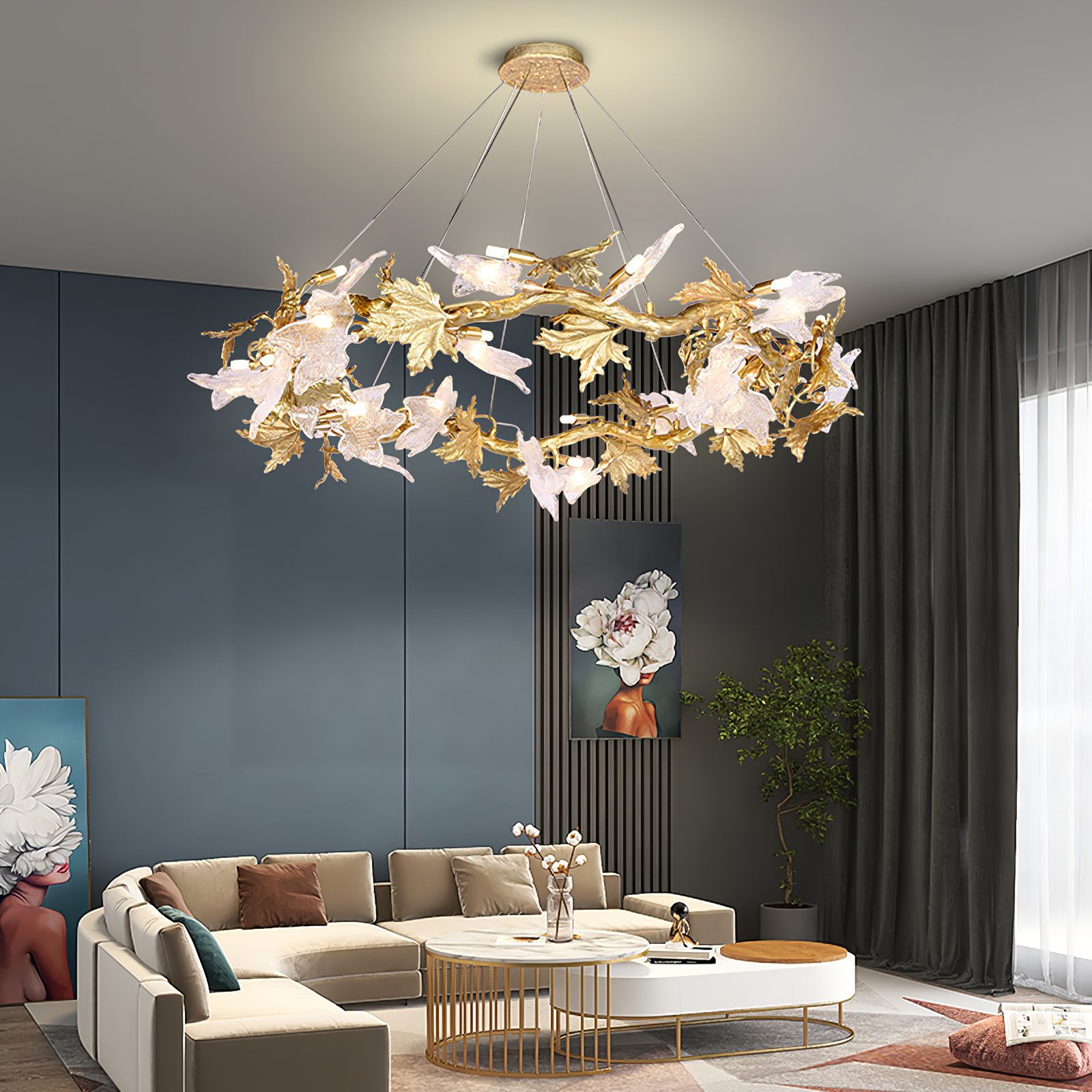 Flora Leaf Branch Brass Chandelier
