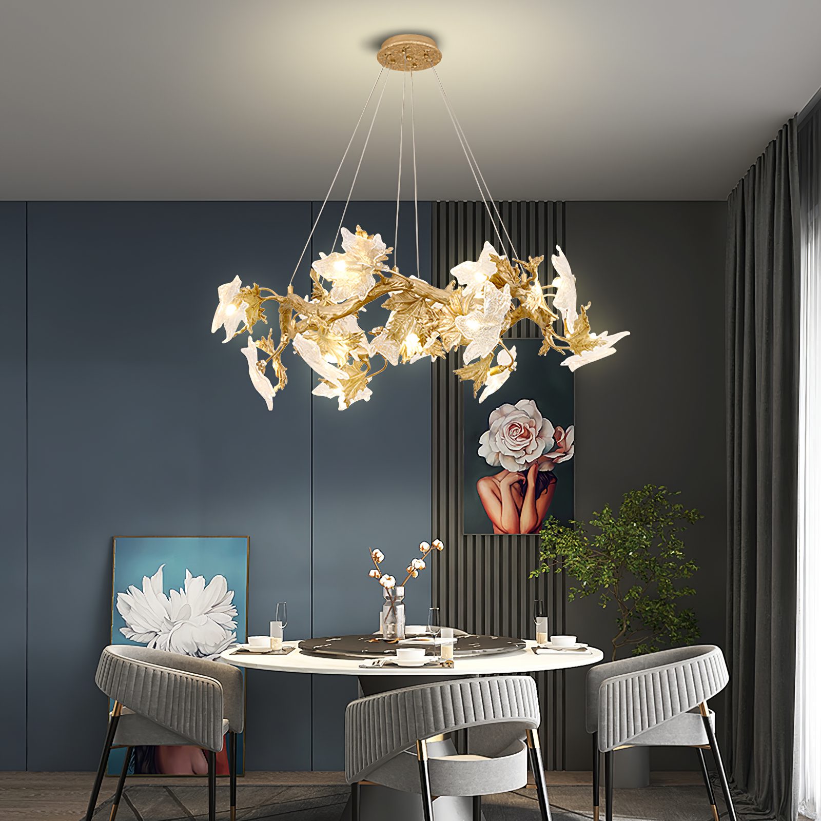 Flora Leaf Branch Brass Chandelier