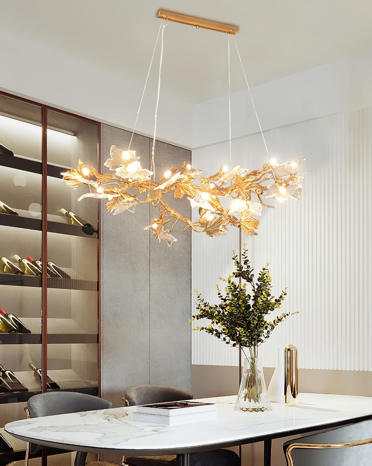 Flora Leaf Branch Brass Chandelier