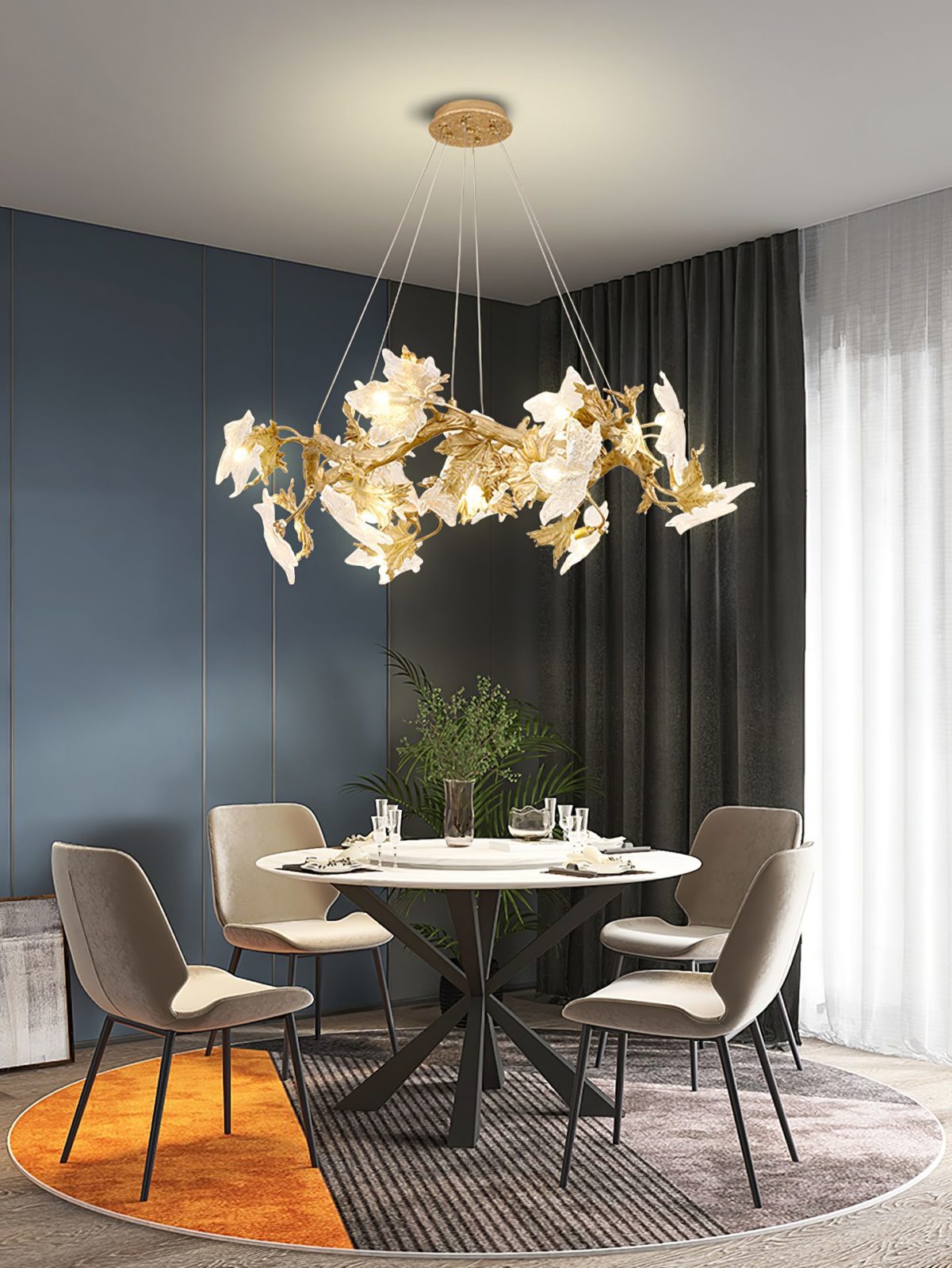 Flora Leaf Branch Brass Chandelier