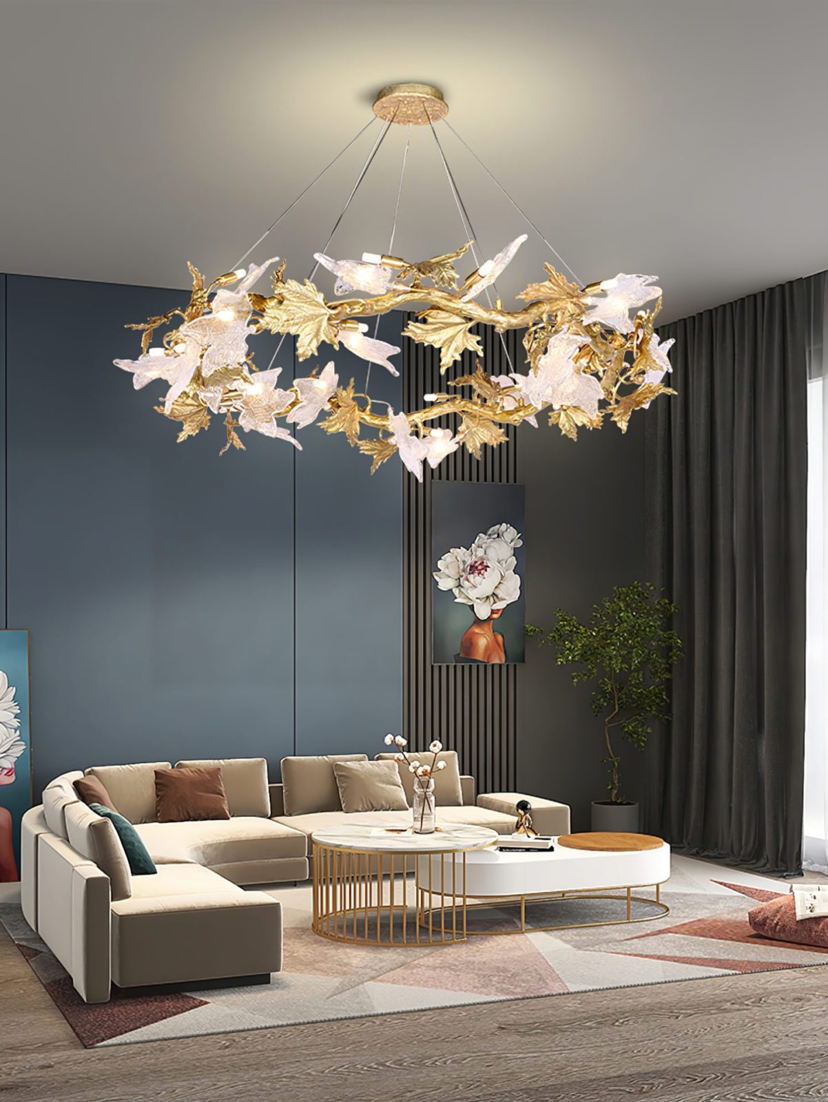 Flora Leaf Branch Brass Chandelier