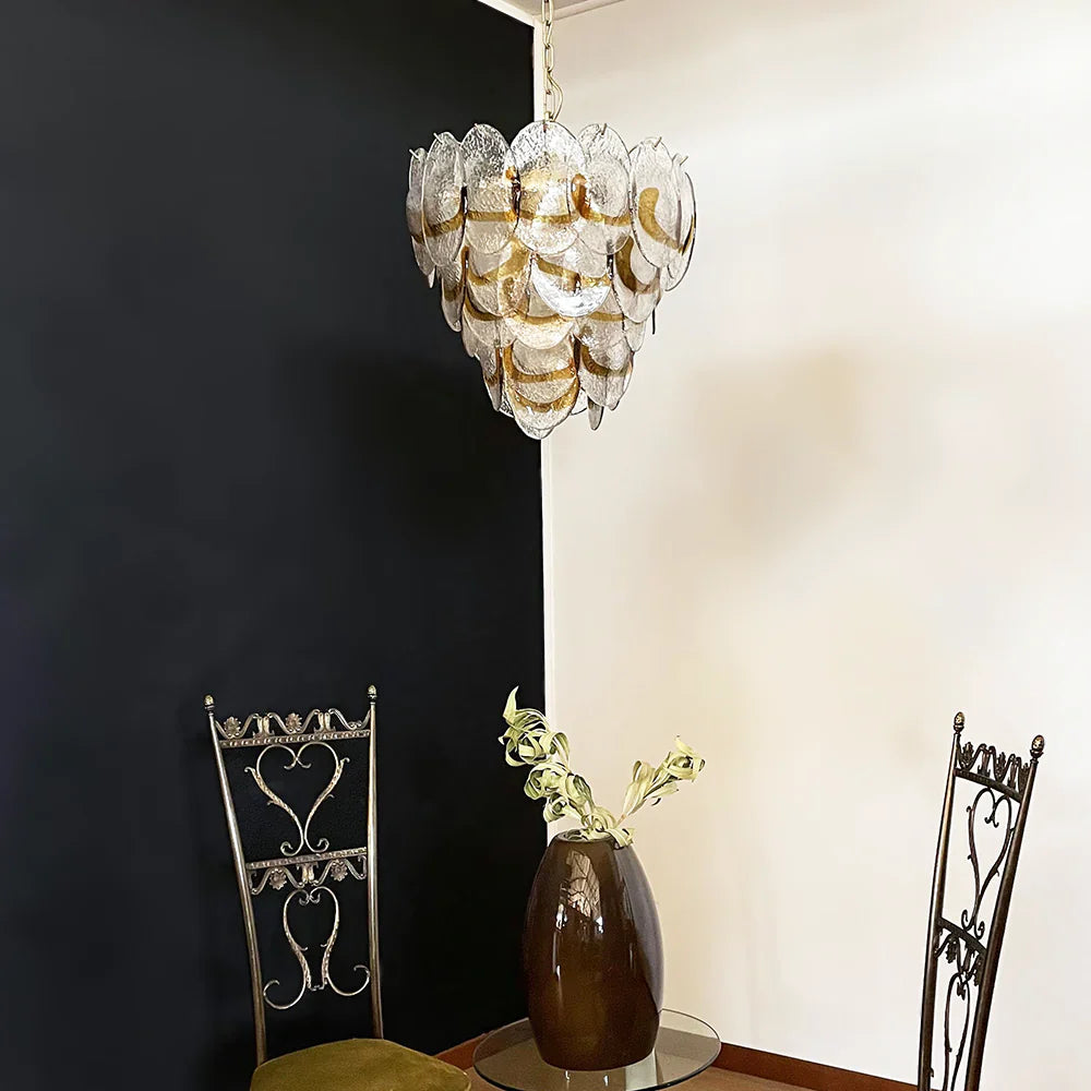 Mazzega Murano Transparent Amber Glasses Chandelier 20.5"