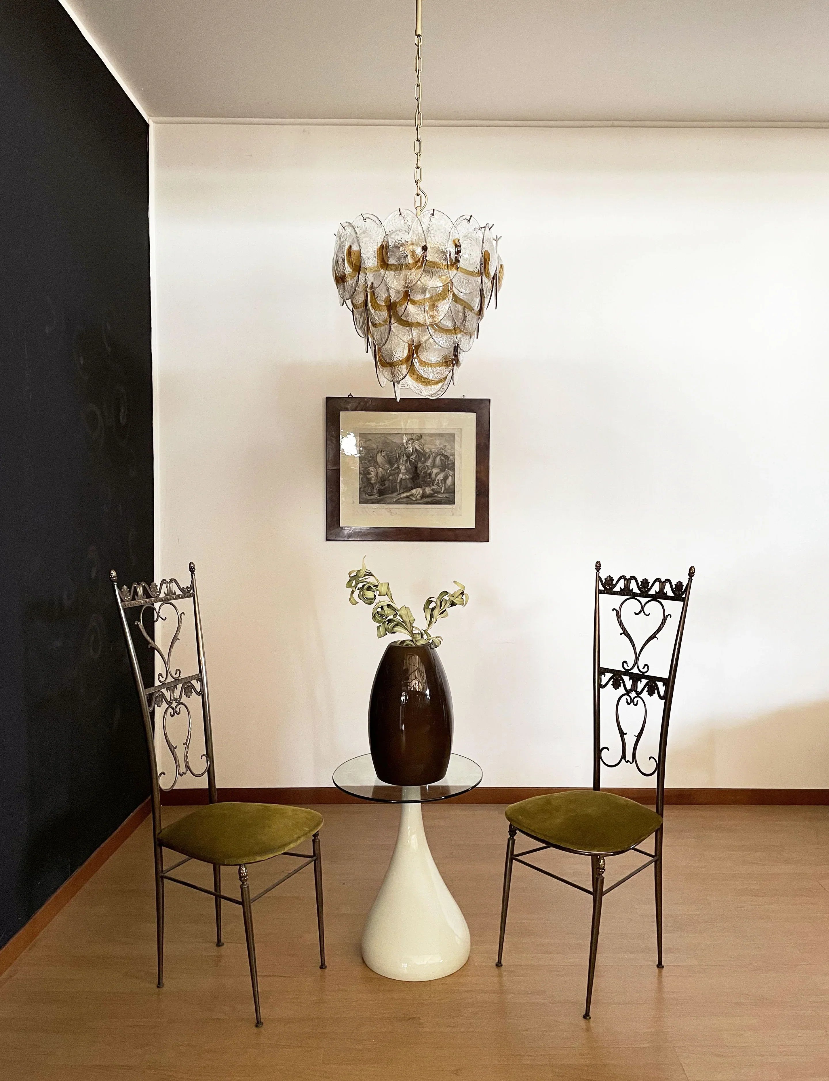 Mazzega Murano Transparent Amber Glasses Chandelier 20.5"