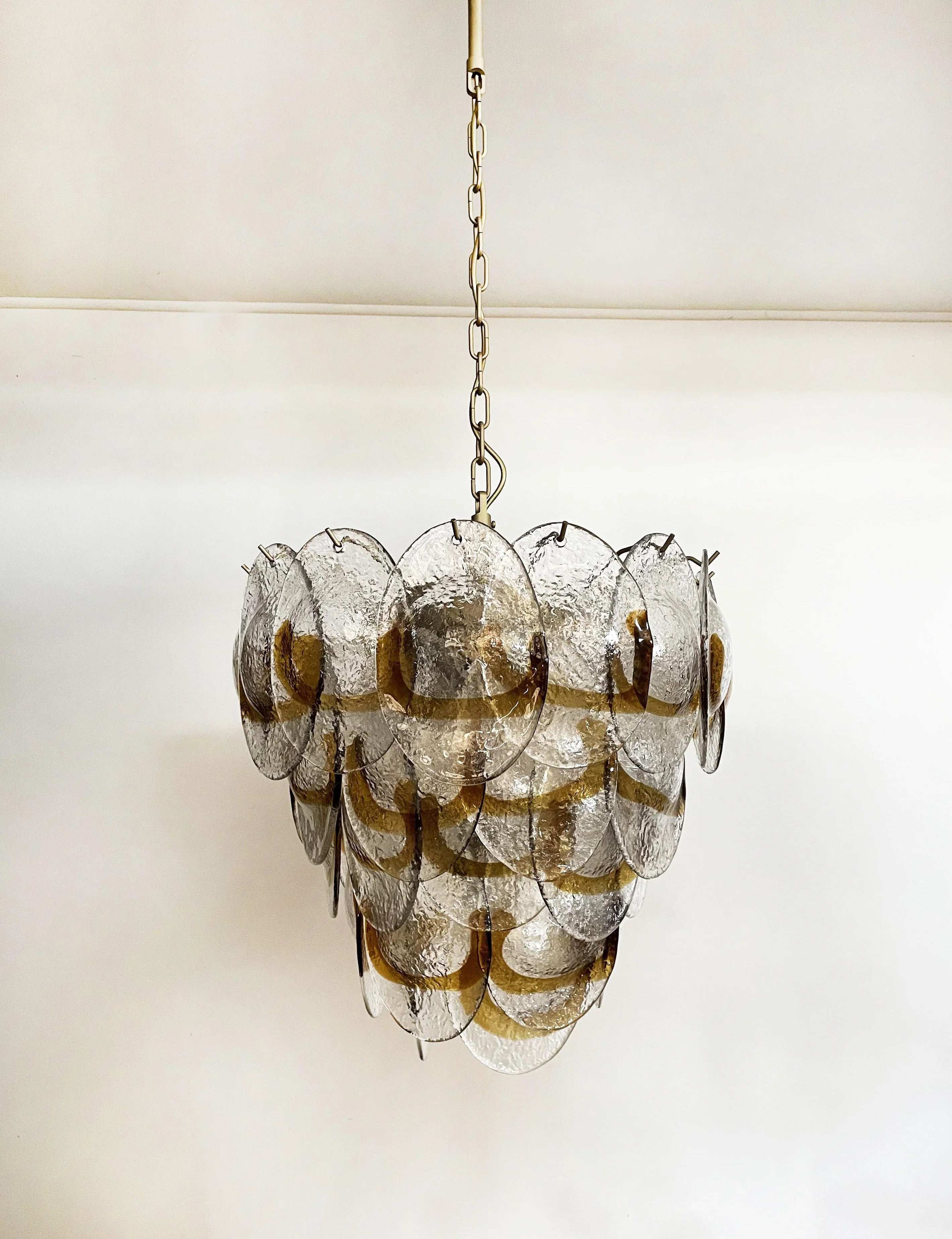 Mazzega Murano Transparent Amber Glasses Chandelier 20.5"