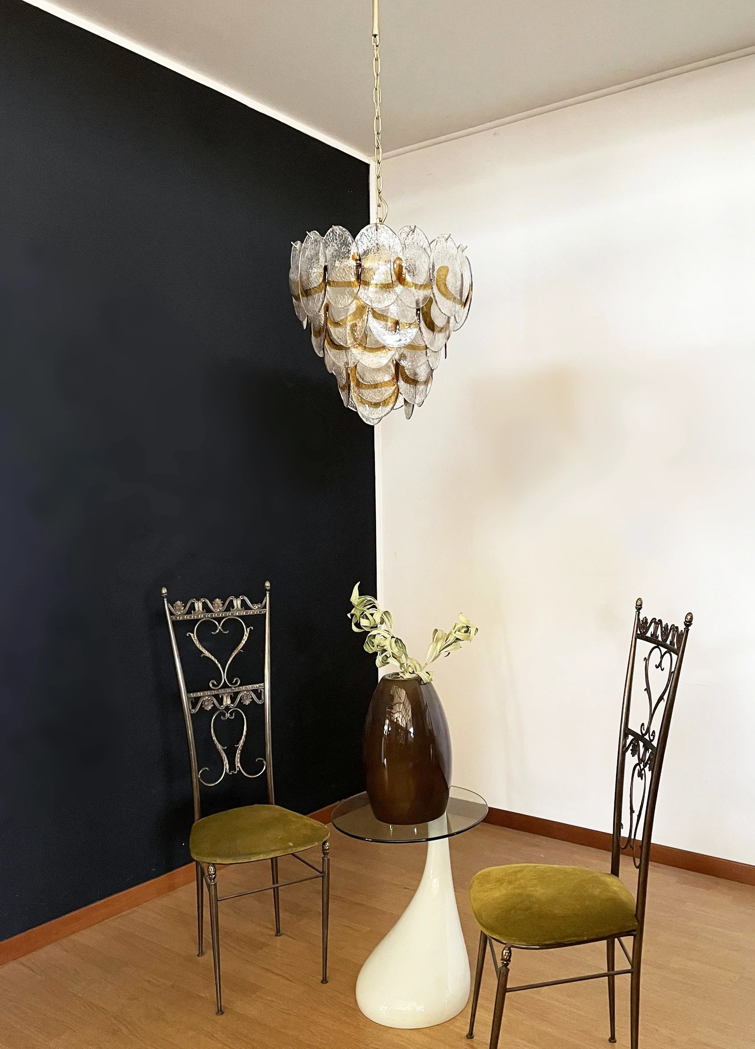 Mazzega Murano Transparent Amber Glasses Chandelier 20.5"