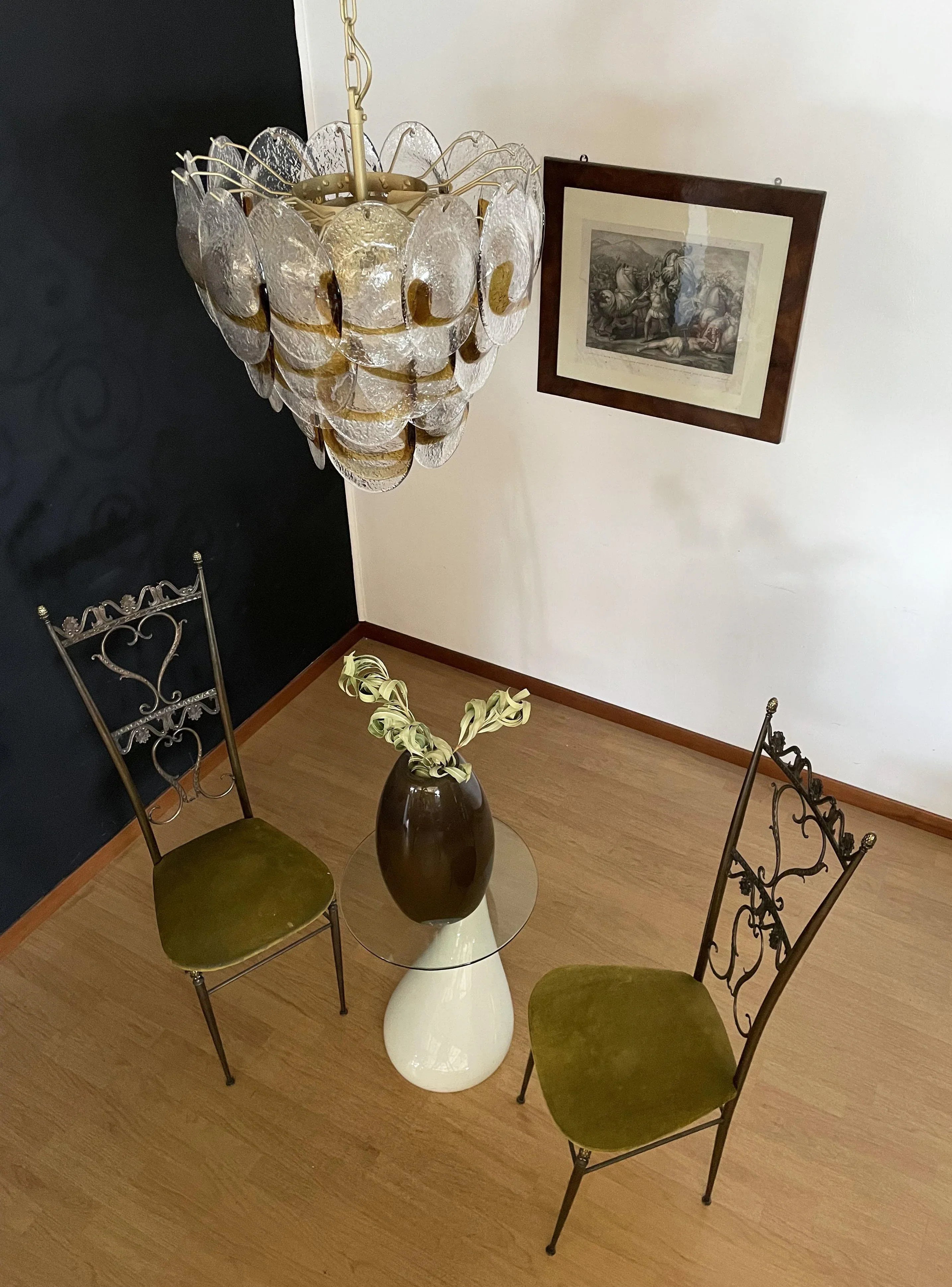 Mazzega Murano Transparent Amber Glasses Chandelier 20.5"