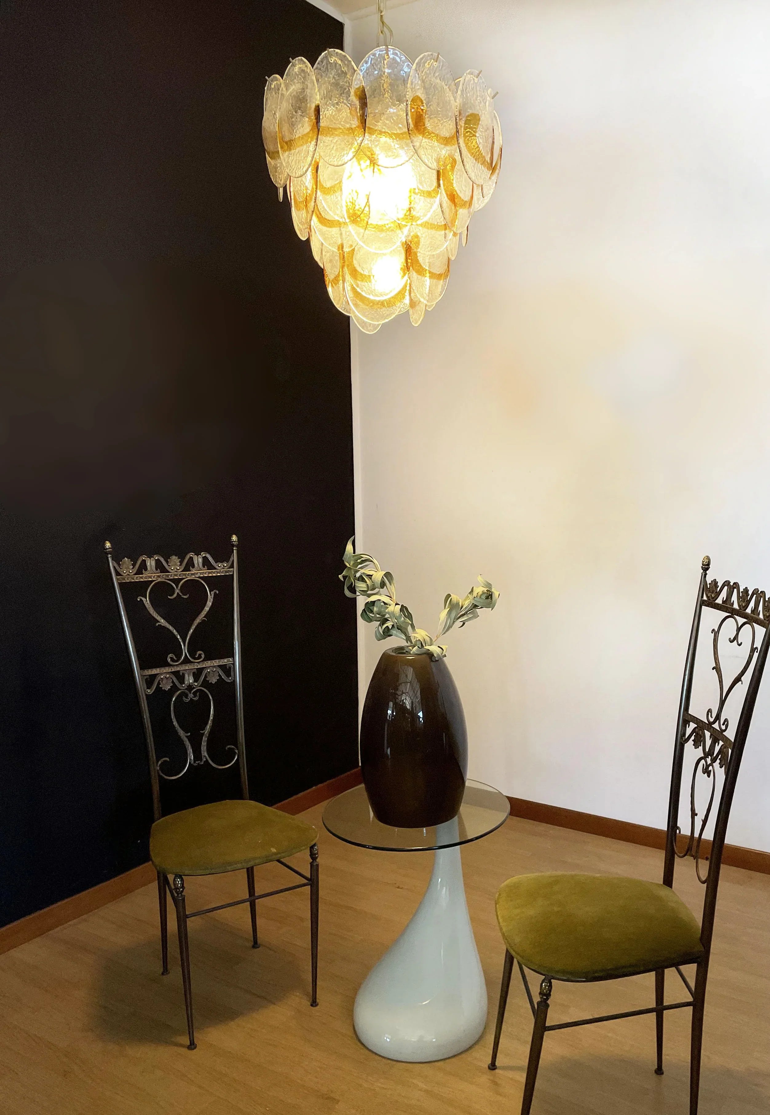 Mazzega Murano Transparent Amber Glasses Chandelier 20.5"