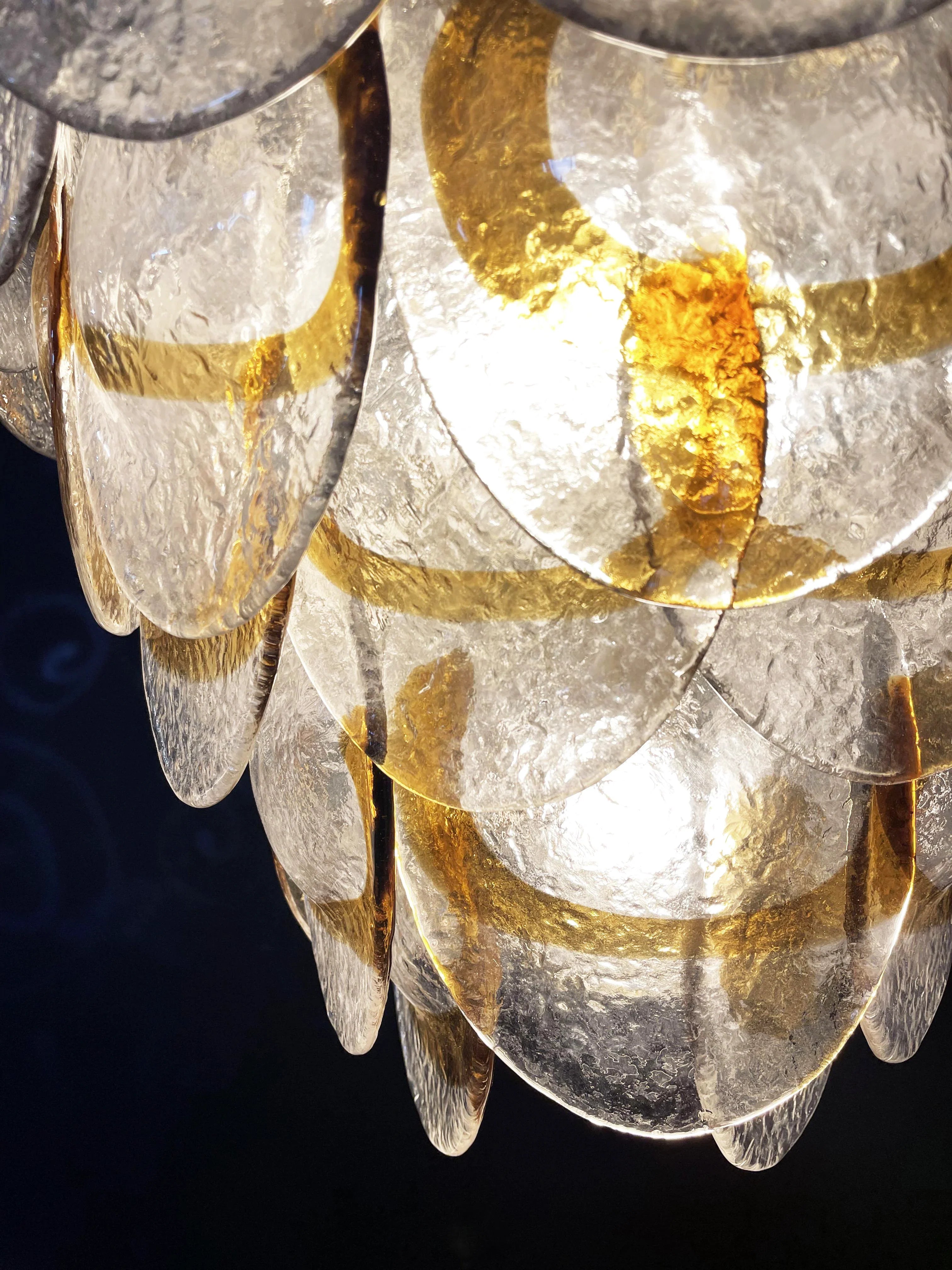 Mazzega Murano Transparent Amber Glasses Chandelier 20.5"