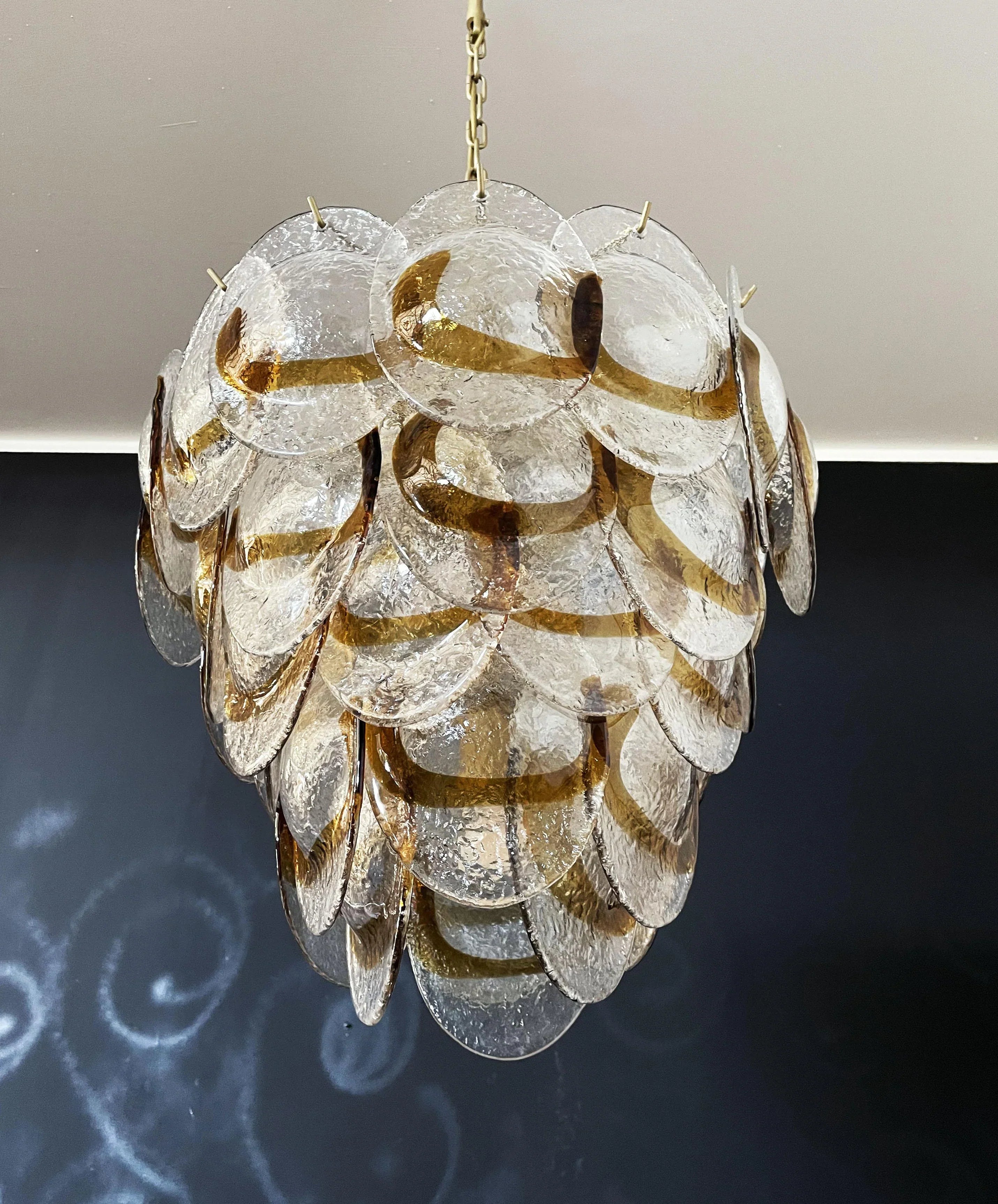 Mazzega Murano Transparent Amber Glasses Chandelier 20.5"