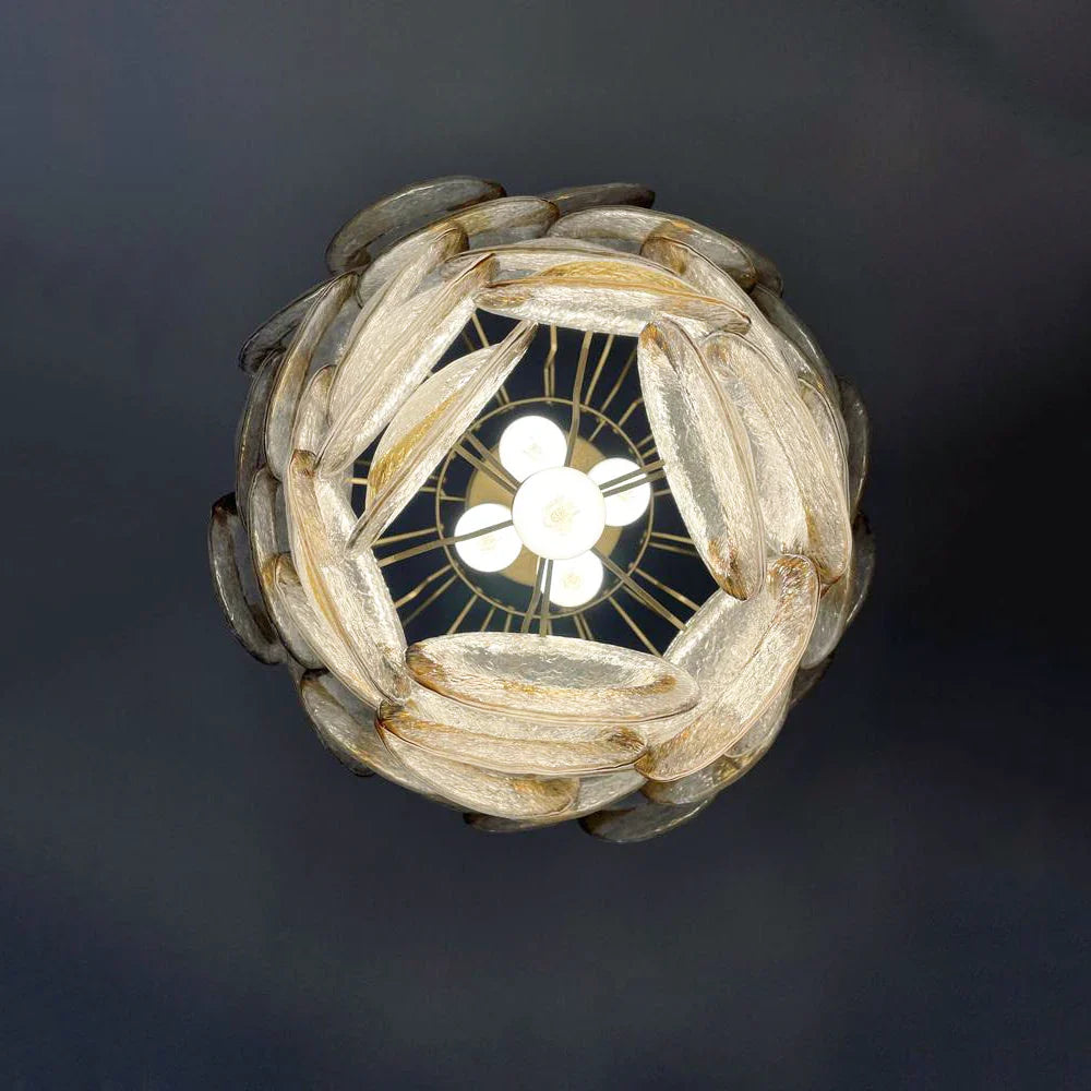 Mazzega Murano Transparent Amber Glasses Chandelier 20.5"