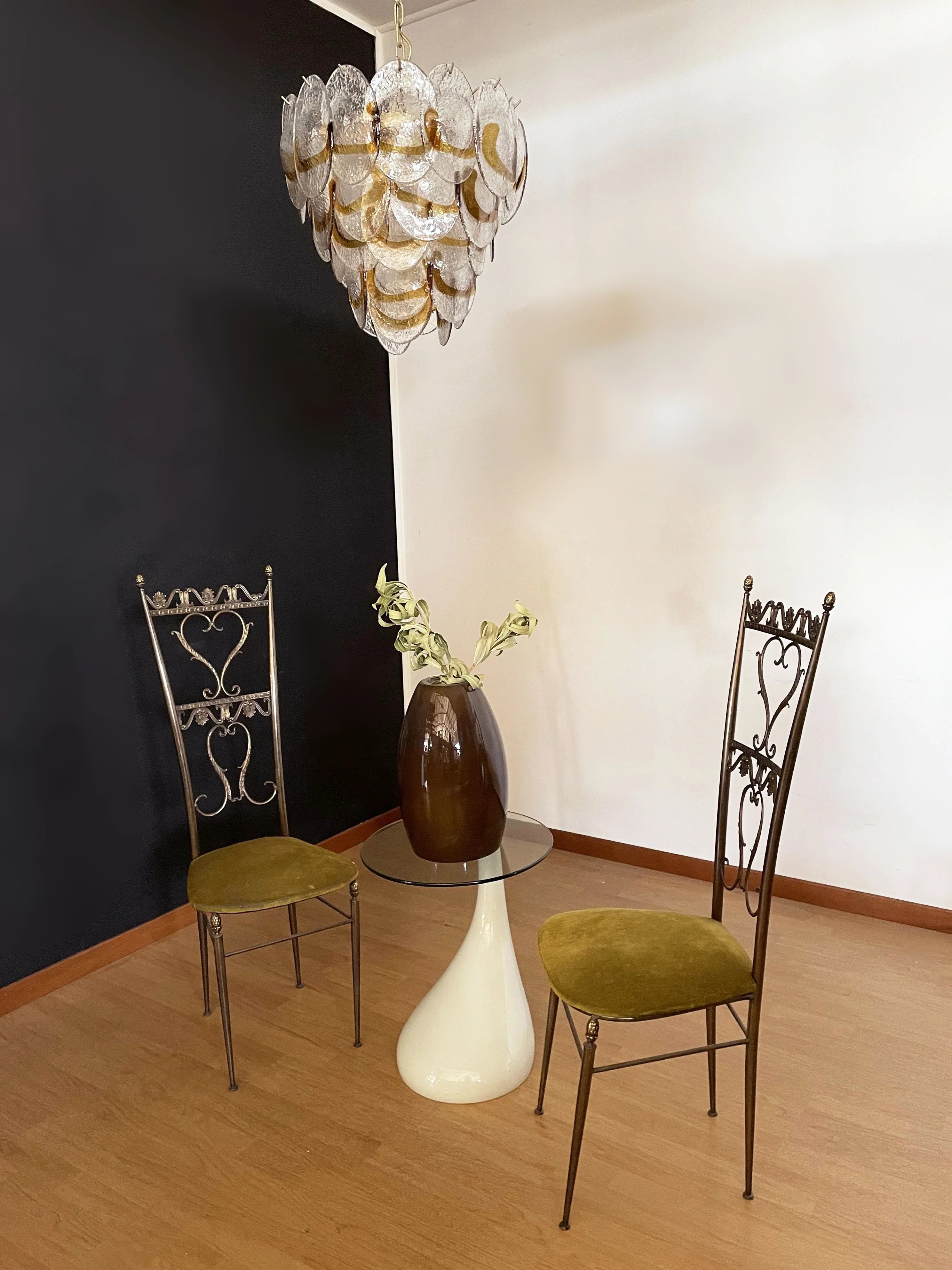 Mazzega Murano Transparent Amber Glasses Chandelier 20.5"