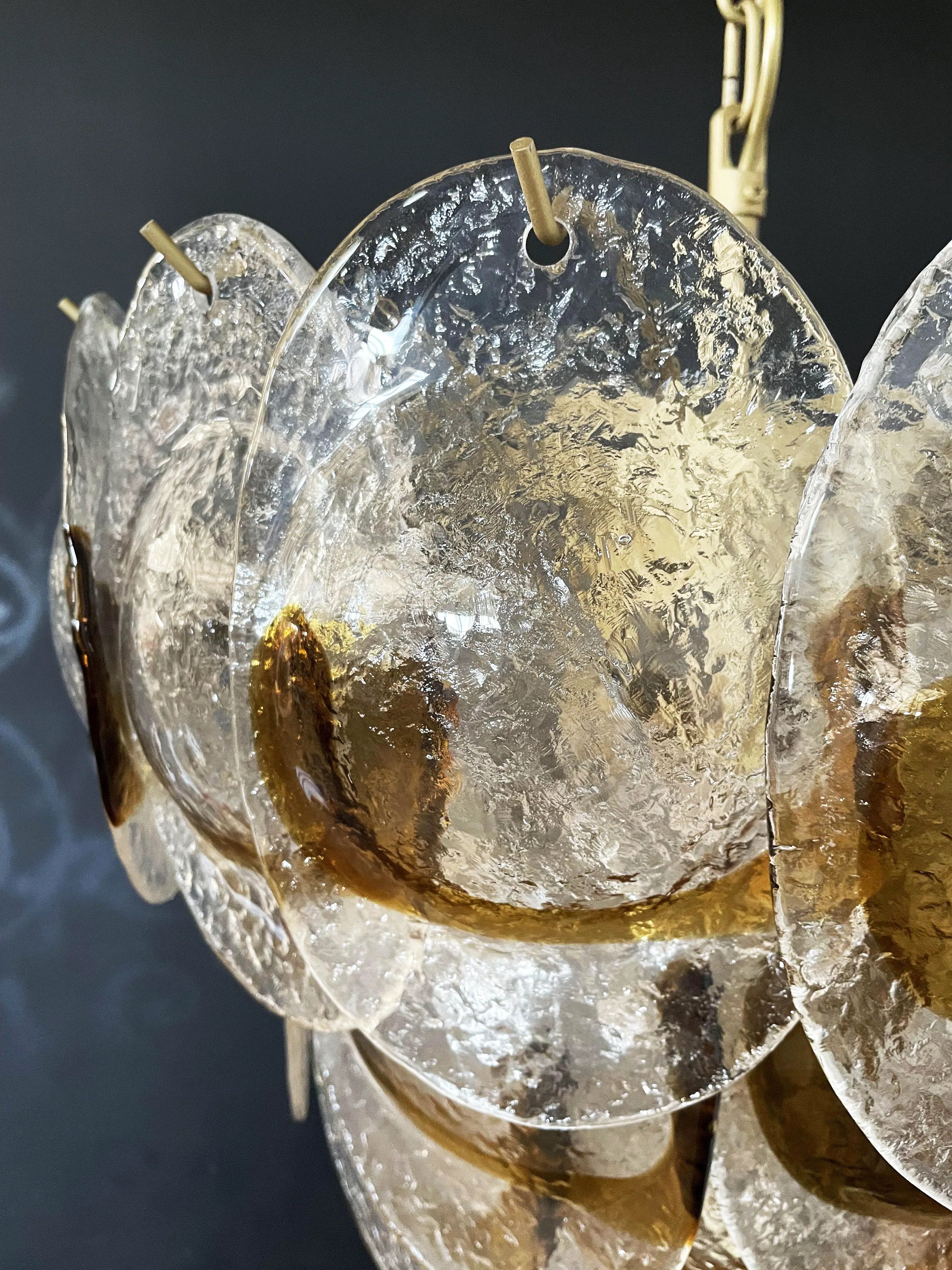 Mazzega Murano Transparent Amber Glasses Chandelier 20.5"