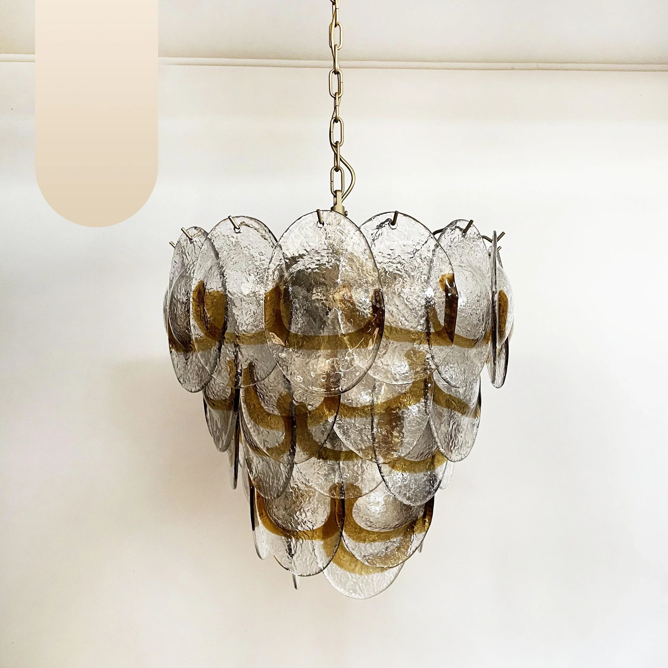 Mazzega Murano Transparent Amber Glasses Chandelier 20.5"