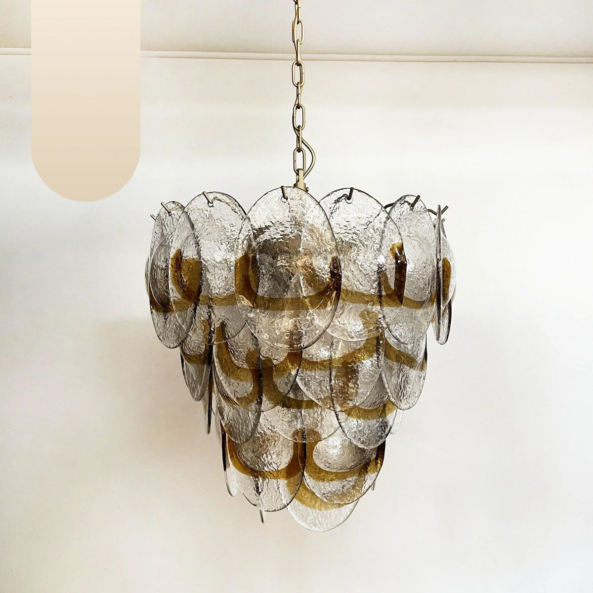 Mazzega Murano Transparent Amber Glasses Chandelier 20.5"