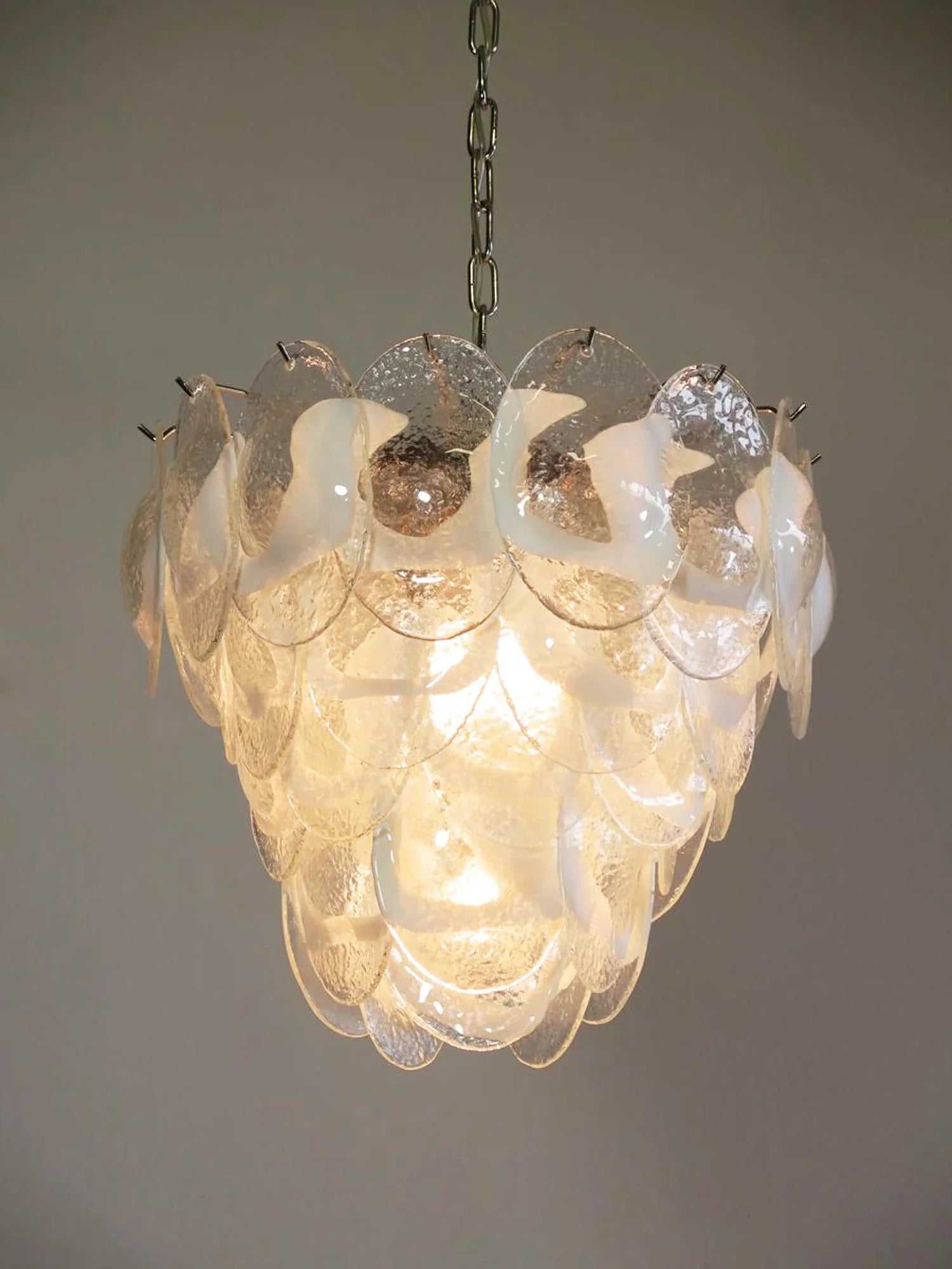 Mazzega Murano Transparent White Glasses Chandelier 20.5"