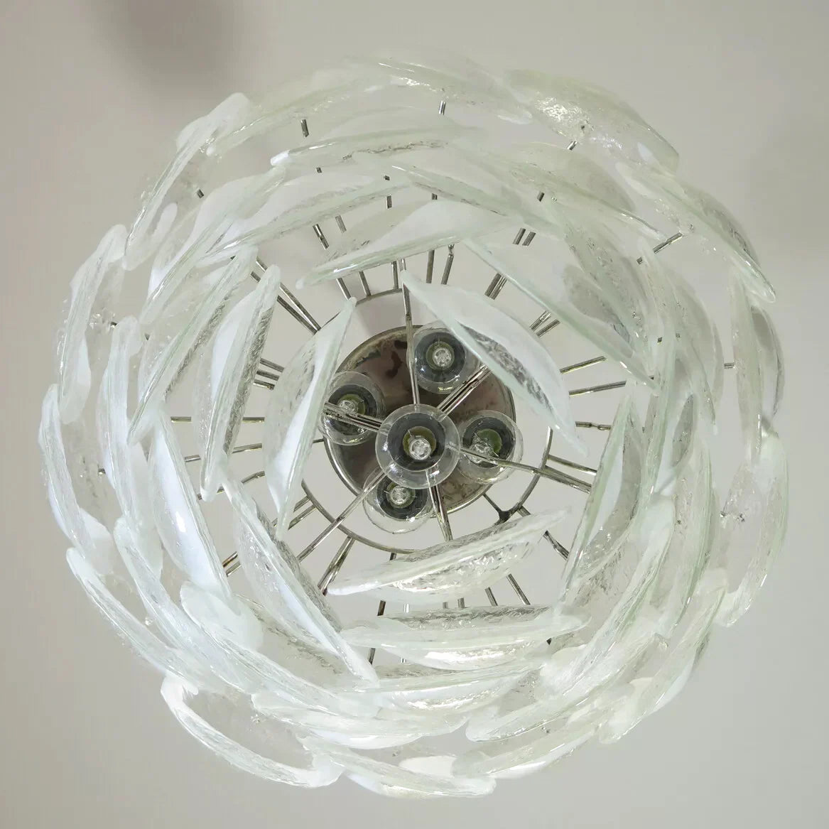 Mazzega Murano Transparent White Glasses Chandelier 20.5"