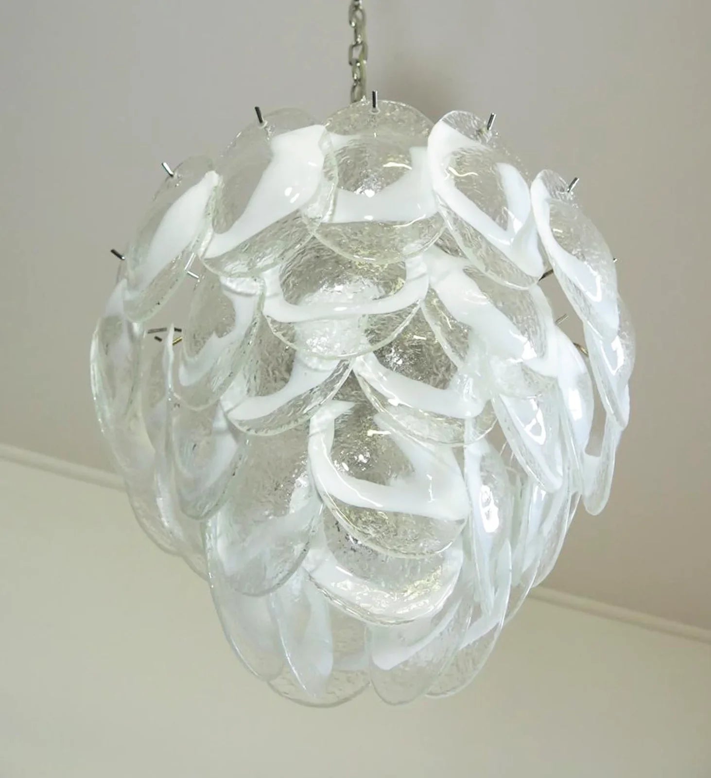 Mazzega Murano Transparent White Glasses Chandelier 20.5"