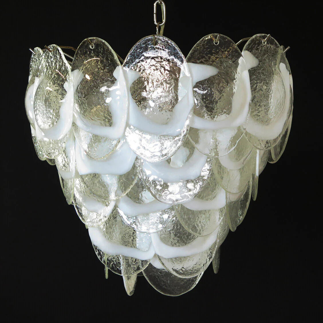 Mazzega Murano Transparent White Glasses Chandelier 20.5"