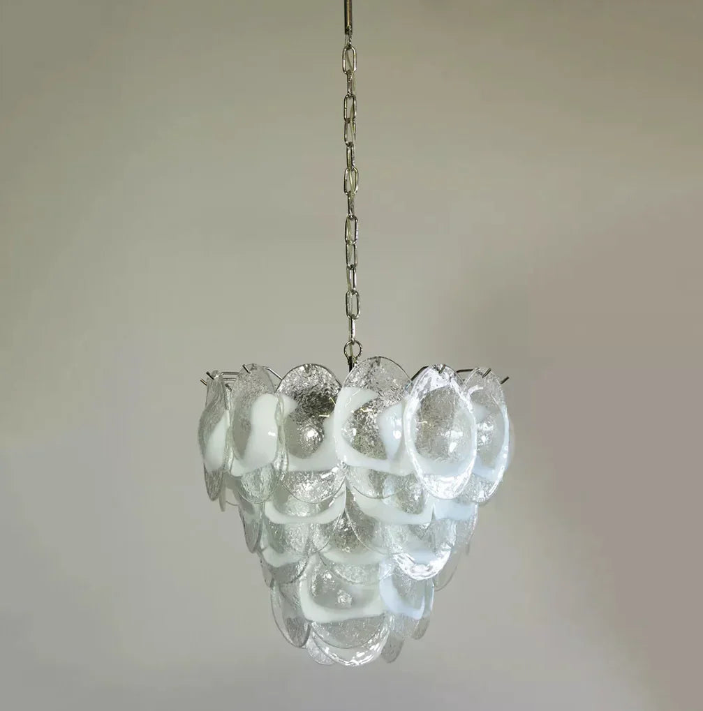 Mazzega Murano Transparent White Glasses Chandelier 20.5"