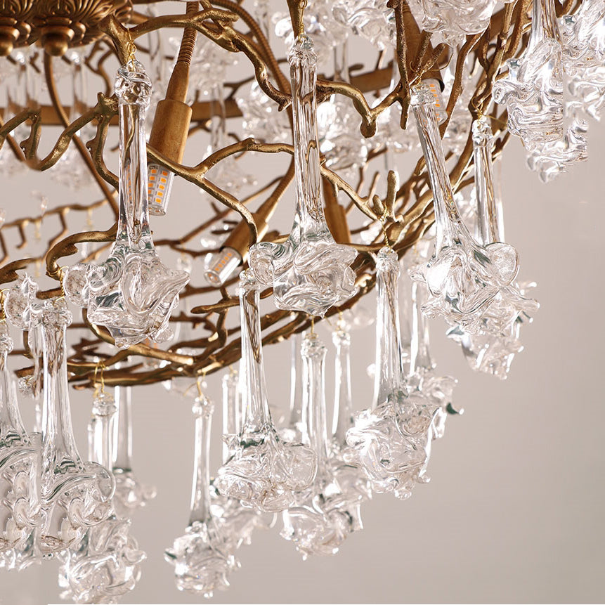 Crystal Drop Brass Branch Chandelier 31.4"D