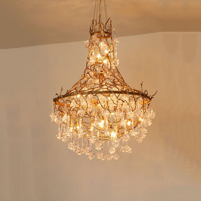 Crystal Drop Brass Branch Chandelier 31.4"D