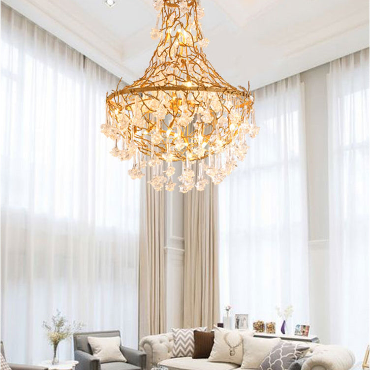 Crystal Drop Brass Branch Chandelier 31.4"D