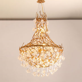 Crystal Drop Brass Branch Chandelier 31.4"D