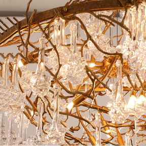 Crystal Drop Brass Branch Chandelier 31.4"D