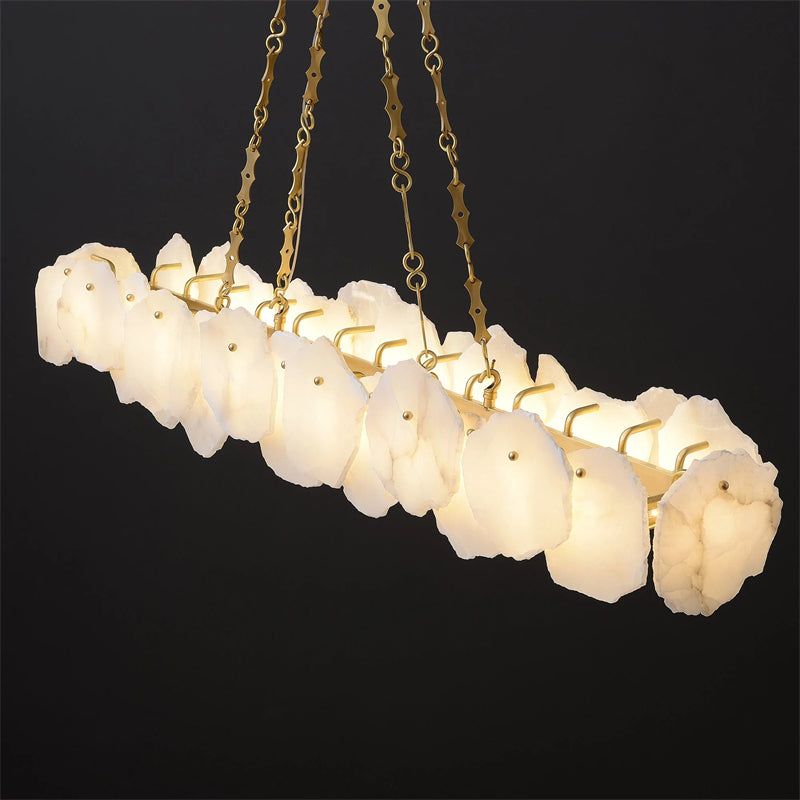 Glow Alabaster Moira Marble Modern Snowflake Linear Chandelier with Chain