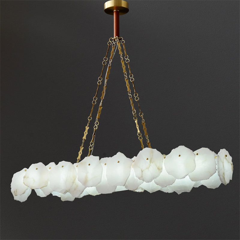 Glow Alabaster Moira Marble Modern Snowflake Linear Chandelier with Chain