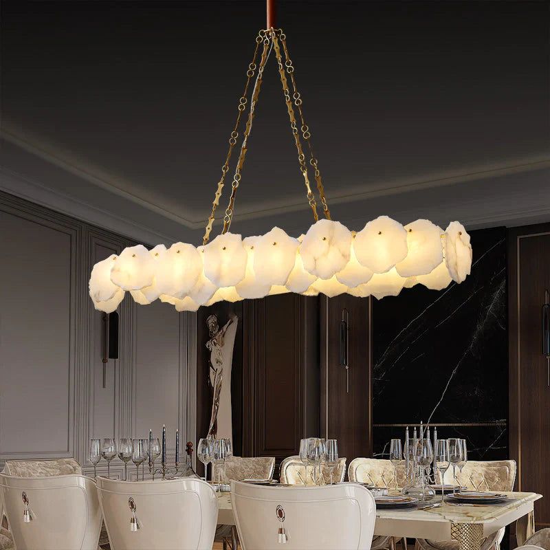 Glow Alabaster Moira Marble Modern Snowflake Linear Chandelier with Chain