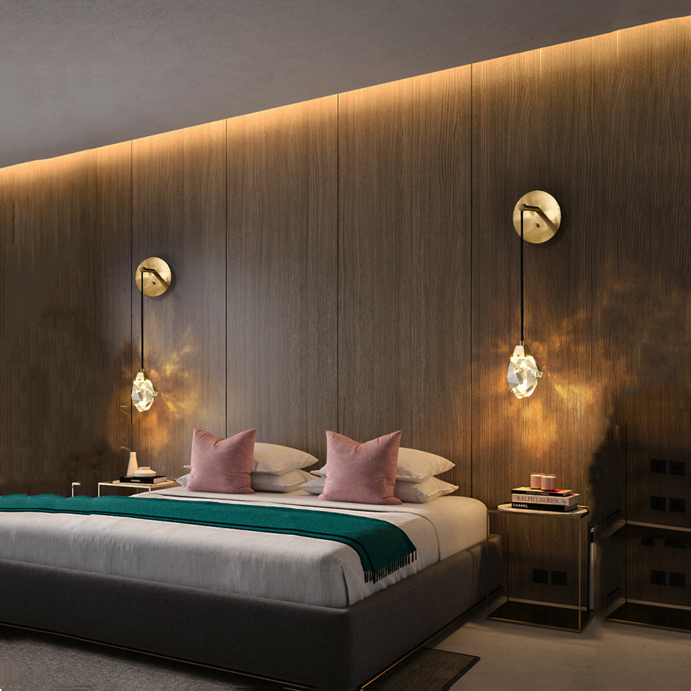 Mamie Modern Faceted Crystal Wall Sconce For Bedroom