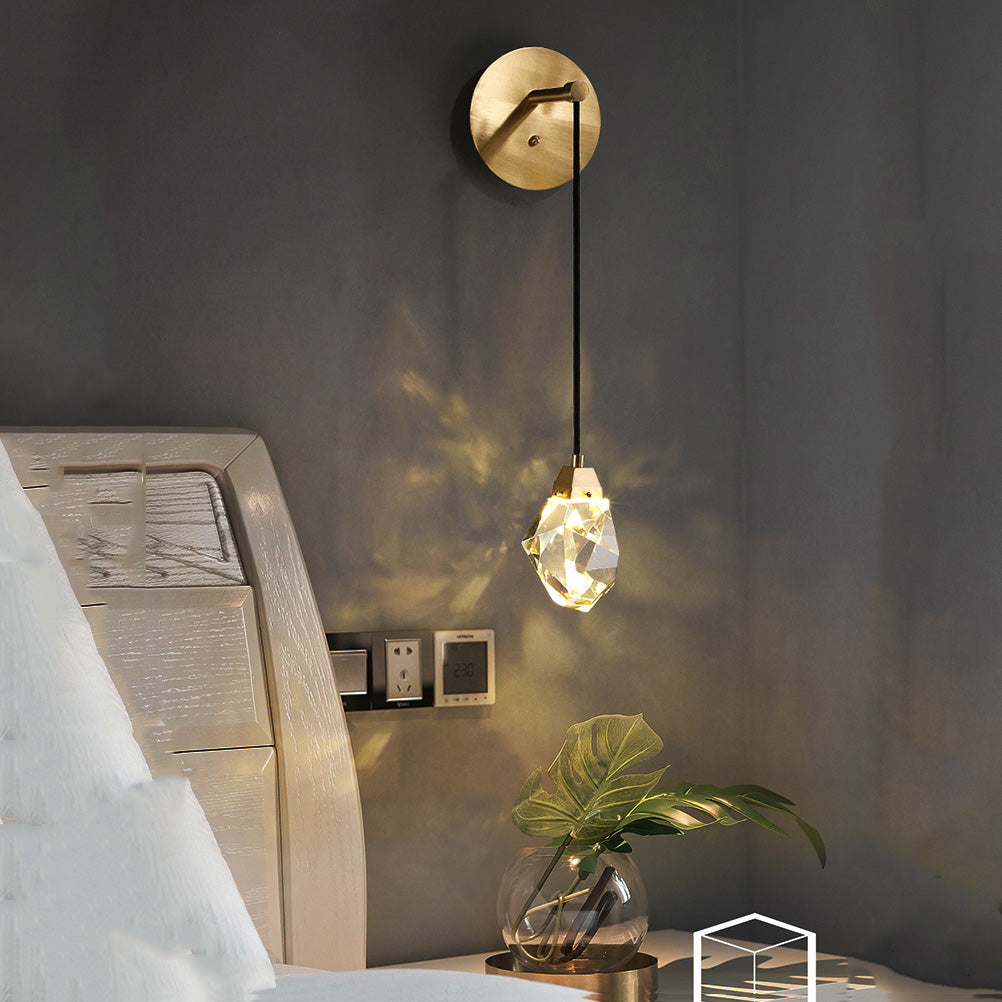 Mamie Modern Faceted Crystal Wall Sconce For Bedroom