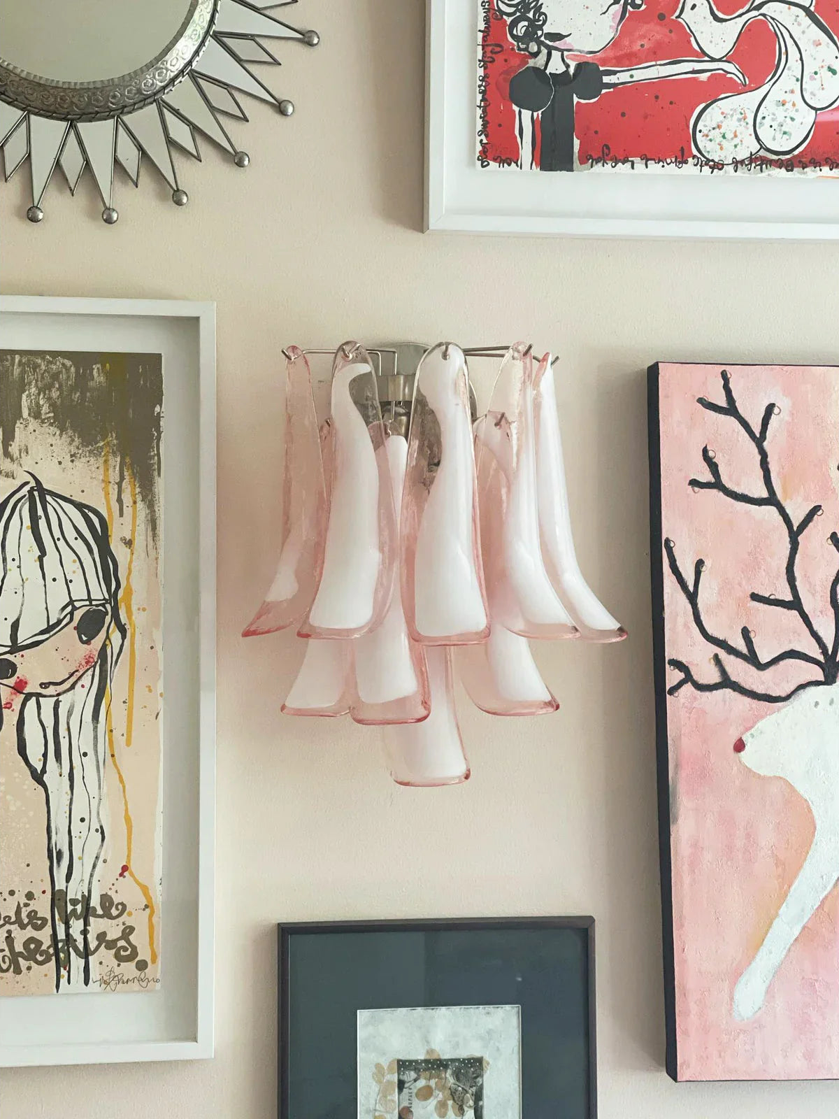 Vintage Murano Pink Wall Lights 13.8"