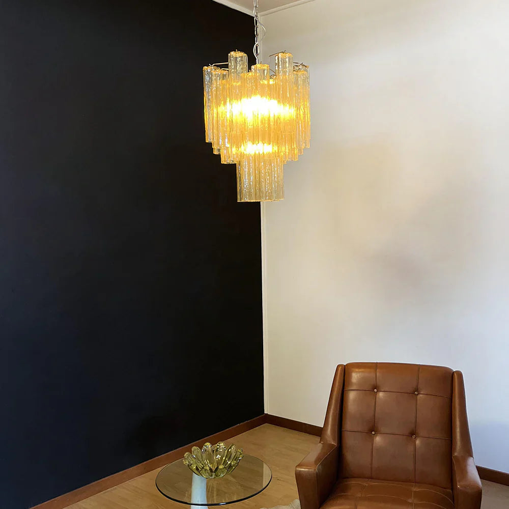 Fantastic Amber Murano Glass Tube Chandelier 19.7"
